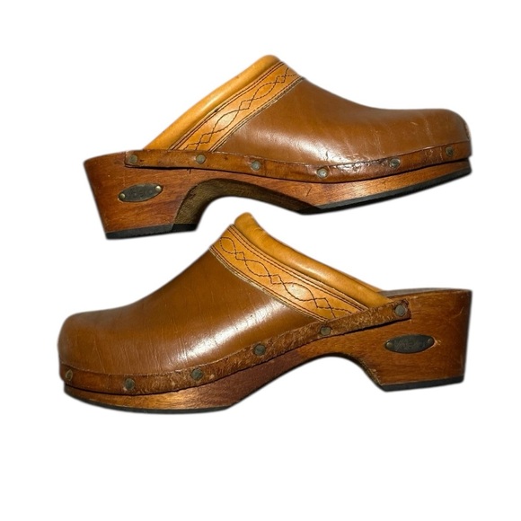 Vintage Father & Son Valleria Cognac Brown Leather Clog Heeled for Women Size 8 - Picture 8 of 10
